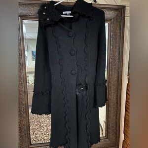 Tempo Paris Black Textured Sweater Coat with Ruffles